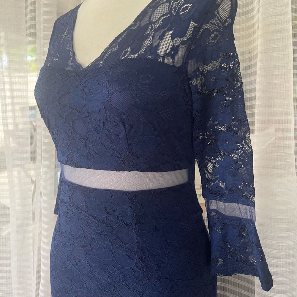 NWT Metisu Blue Lace Cutout Sheath Midi Dress Women’s Large - Picture 5 of 8